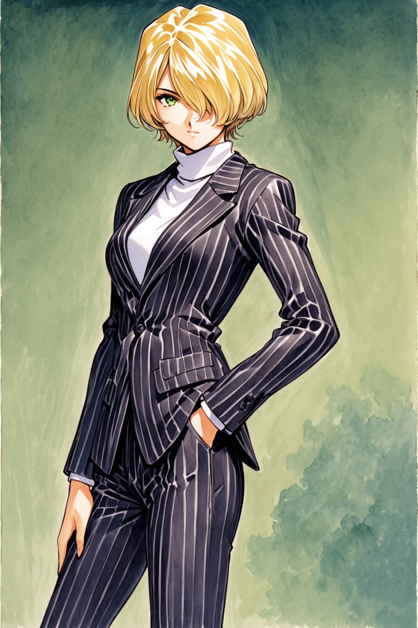 31417-1457973806-MariaTachibana,1girl,solo,blonde hair,hair over one eye,short hair,green eyes,business_suit,pinstripe suit,white turtleneck,pant.png